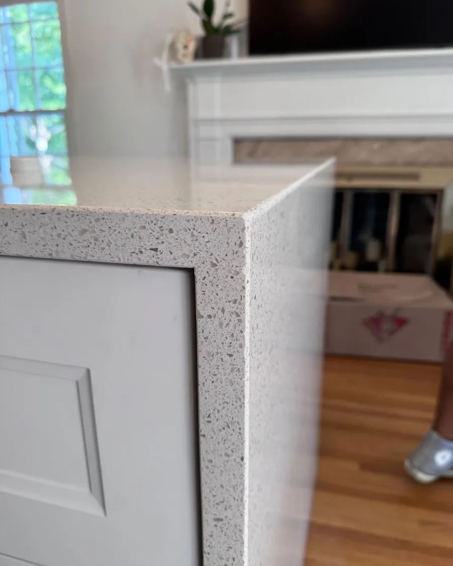 Close-up of a precision mitered countertop edge